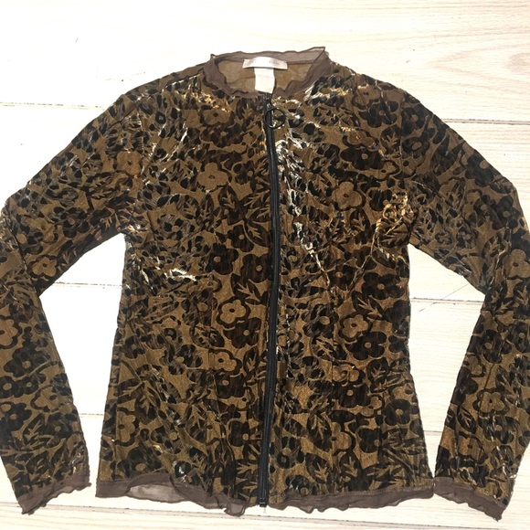 PAPILLON BLANC WOMEN'S BROWN ANIMAL PRINT FULL ZIP JACKET Sz M - Picture 1 of 7